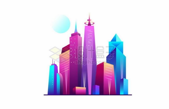 科技风格渐变色紫红色蓝色发光城市夜景插画3840199矢量图片免抠素材