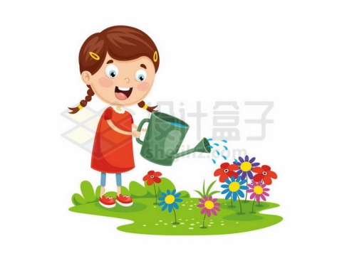 春天里卡通女孩正在浇花4914130矢量图片免抠素材