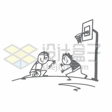 打篮球进攻和防守的卡通小人儿手绘涂鸦插画5168428矢量图片免抠素材