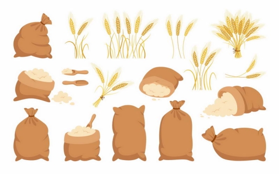 小麦穗和卡通粮食袋中的粮食面粉等9269577图片免抠素材