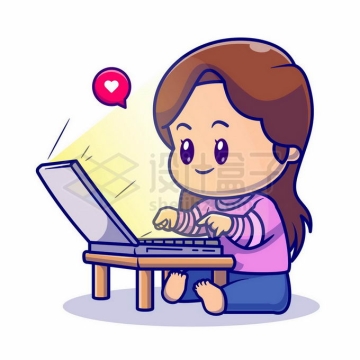 卡通女孩坐地上操作笔记本电脑6239751矢量图片免抠素材