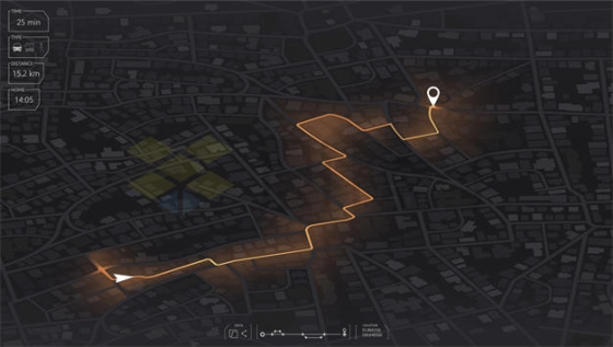 暗黑风格城市地图和多条醒目发光橙色导航线路3072585矢量图片免抠素材下载