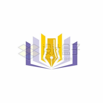 紫色打开的书本和钢笔头创意教育培训机构标志logo设计6670985矢量图片免抠素材