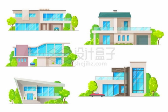 5款蓝色玻璃窗户的别墅小楼1366144矢量图片免抠素材免费下载