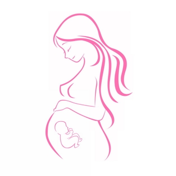 红色线条卡通孕妇抱着怀孕的肚子手绘插画160684png图片素材