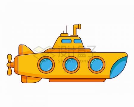 MBE风格卡通黄色潜水艇png图片免抠矢量素材