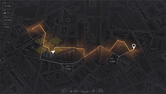 暗黑风格城市地图和多条醒目发光橙色导航线路5121904矢量图片免抠素材下载