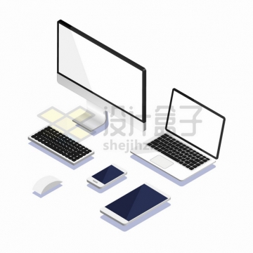 2.5D风格电脑显示器笔记本电脑键盘鼠标手机平板电脑等png图片素材4546677