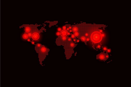 新型冠状病毒肺炎在红色世界地图上的流行png图片素材