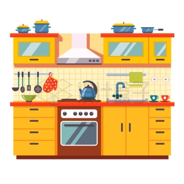 扁平化风格橙黄色的厨房装修示意图5757909矢量图片免抠素材