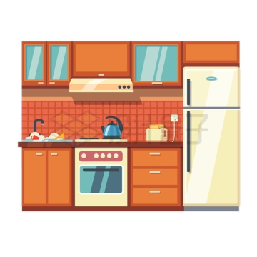 扁平化风格集成灶冰箱等厨房装修示意图1995666矢量图片免抠素材