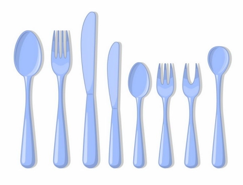 淡蓝色的勺子汤勺叉子餐刀餐具png图片免抠素材