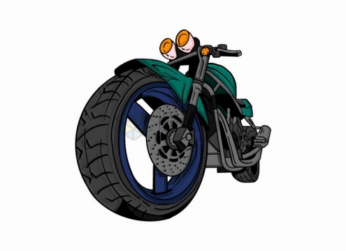 漫画风格绿色摩托车具有冲击力的视角png图片免抠矢量素材