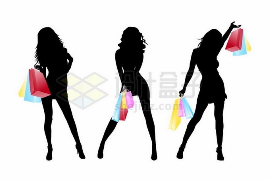 3款年轻女人时尚女郎人物剪影拿着彩色购物袋象征了买买买9627764矢量图片免抠素材