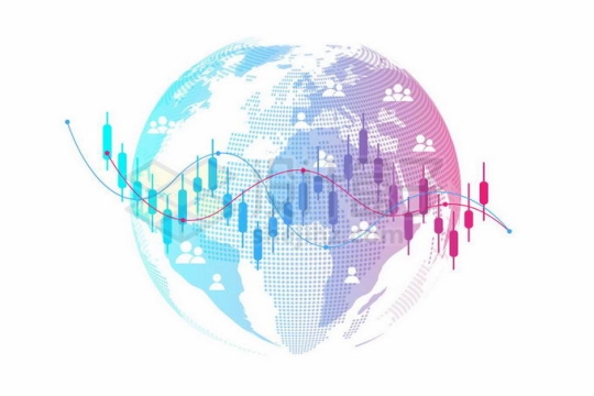 彩色地球和股票K线图象征了全球股市动荡9095103矢量图片免抠素材