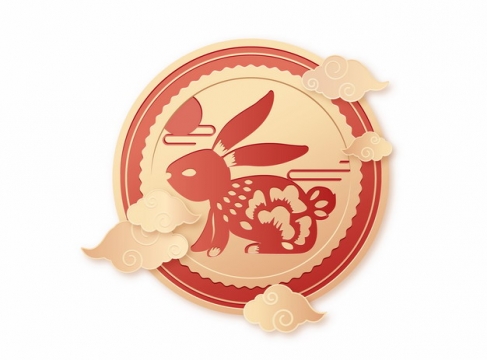 彩色剪纸中国风中秋节月饼月兔祥云图案337165png矢量图片素材