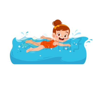 卡通小女孩正在游泳6216807矢量图片免抠素材