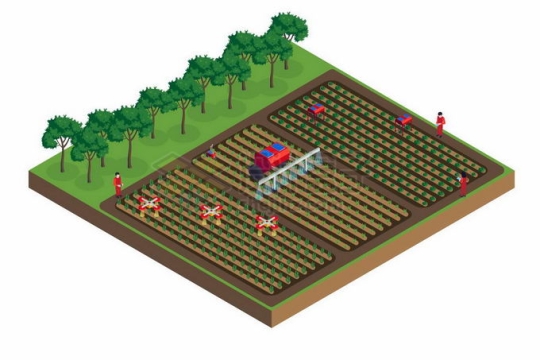 2.5D风格农民使用各种无人机给农作物施肥浇水等5861616矢量图片免抠素材免费下载