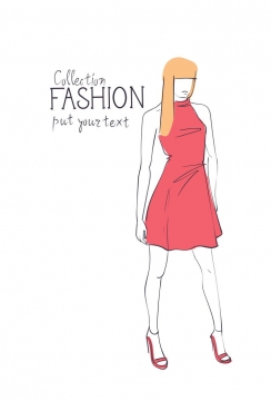彩色上色手绘风格时尚职场女性红色连衣裙高跟鞋女装时装设计草图图片免抠矢量素材