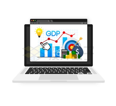 笔记本电脑上的GDP增长曲线和数据8610116矢量图片免抠素材