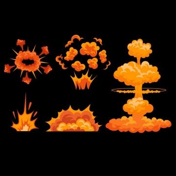 各种橙色红色的漫画爆炸效果和蘑菇云图片免抠素材