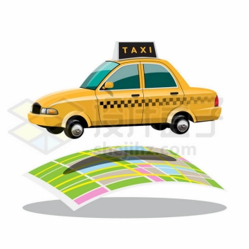 地图上的出租车象征了手机打出租车叫车服务9858008矢量图片免抠素材