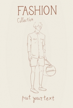 简约线条风格时尚提着旅行包的休闲男装时装设计草图图片免抠矢量素材