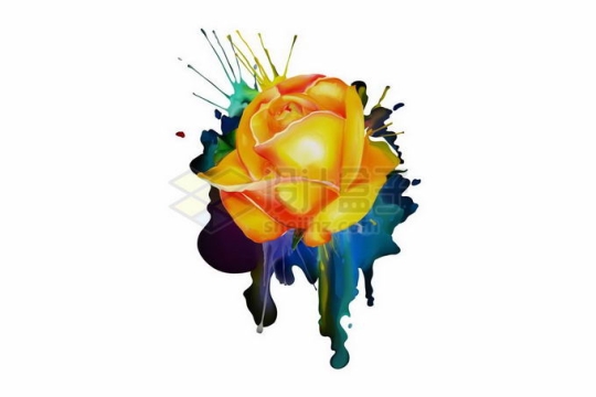 泼墨风格黄色玫瑰花抽象花朵3305483矢量图片免抠素材