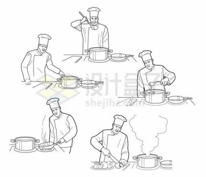 西餐厨师正在做菜手绘线条插画5329451矢量图片免抠素材