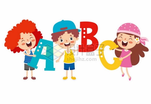 3个卡通小孩拿着字母ABC象征了英语学习9749519矢量图片免抠素材