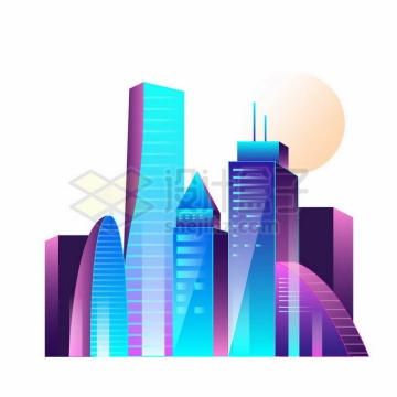 未来科技风格蓝色紫色渐变色风格发光城市夜景插画2154883矢量图片免抠素材