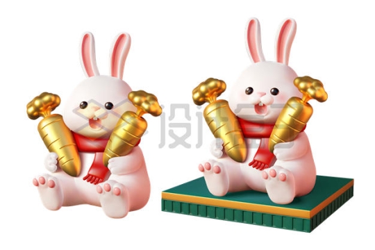 兔年卡通兔子抱着黄金胡萝卜3D模型1753761矢量图片免抠素材