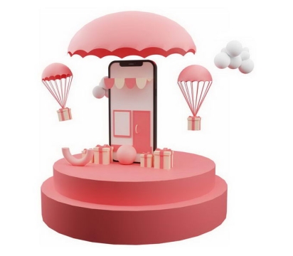 3D立体红色圆形展台上的手机购物9307749免抠图片素材