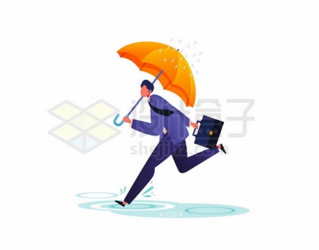 扁平化风格卡通商务人士撑着伞在雨中奔跑8589835矢量图片免抠素材