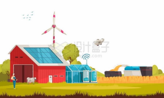 智能农场里的无人农业机械光伏风力发电绿色能源5295655矢量图片免抠素材免费下载