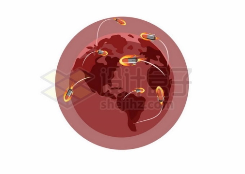 红色的地球和卡通核导弹象征了核战争世界大战5100496矢量图片免抠素材