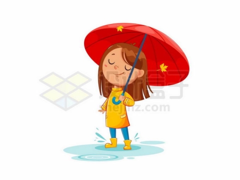下雨天卡通小女孩撑着雨伞在雨中3092390矢量图片免抠素材