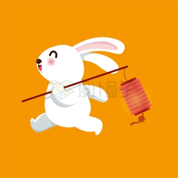 中秋节卡通小白兔玉兔扛着灯笼3808877矢量图片免抠素材