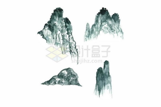 4款中国传统画彩色水墨风格山水画高山画5671607矢量图片免抠素材