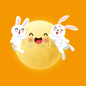 中秋节卡通月亮和可爱的卡通玉兔3423729矢量图片免抠素材