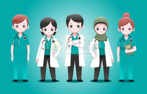5个可爱的卡通医生护士医护工作者1797583矢量图片免抠素材