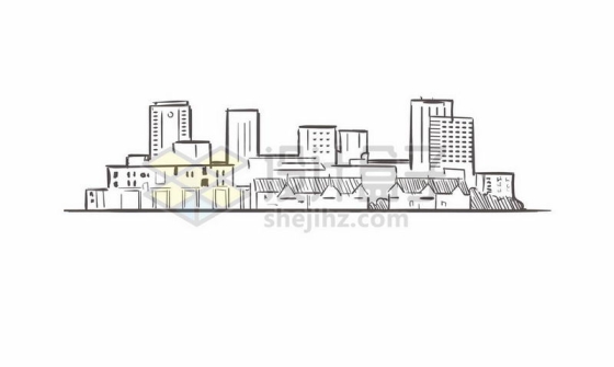 黑色线条手绘城市建筑天际线手绘插画9812582矢量图片免费下载