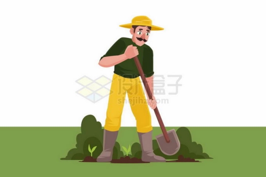 卡通农民农夫正在用铁锹挖土7558214矢量图片免抠素材