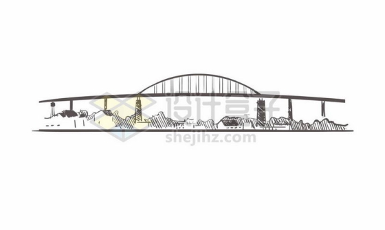 黑色线条手绘城市建筑天际线大桥手绘插画1198234矢量图片免费下载