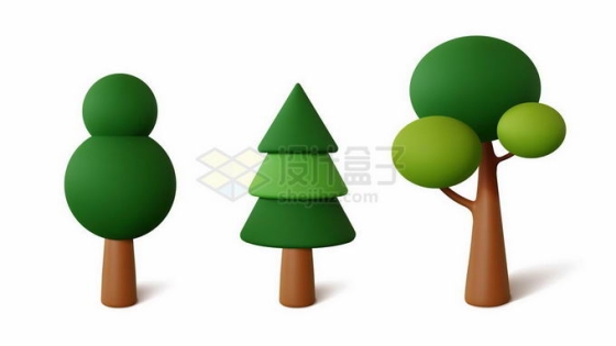 3款3D风格大树松树2079136矢量图片免抠素材
