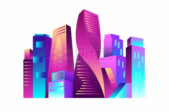 未来科技风格蓝色紫色渐变色风格发光城市夜景插画7843015矢量图片免抠素材