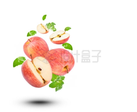 切开的红苹果和叶子美味水果广告效果7853658PSD免抠图片素材