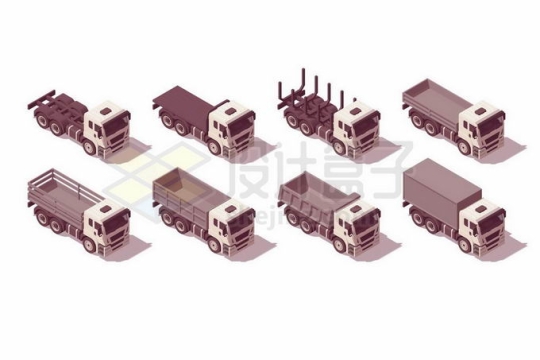 2.5D风格8款重型卡车厢式货车2482173矢量图片免抠素材