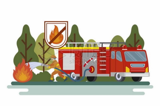 消防员开着消防车浇灭森林火灾5436812矢量图片免抠素材