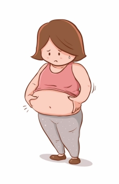 愁眉苦脸的胖女孩捏着自己的大肚腩烦恼的肥胖症卡通女孩2515910矢量图片免抠素材免费下载